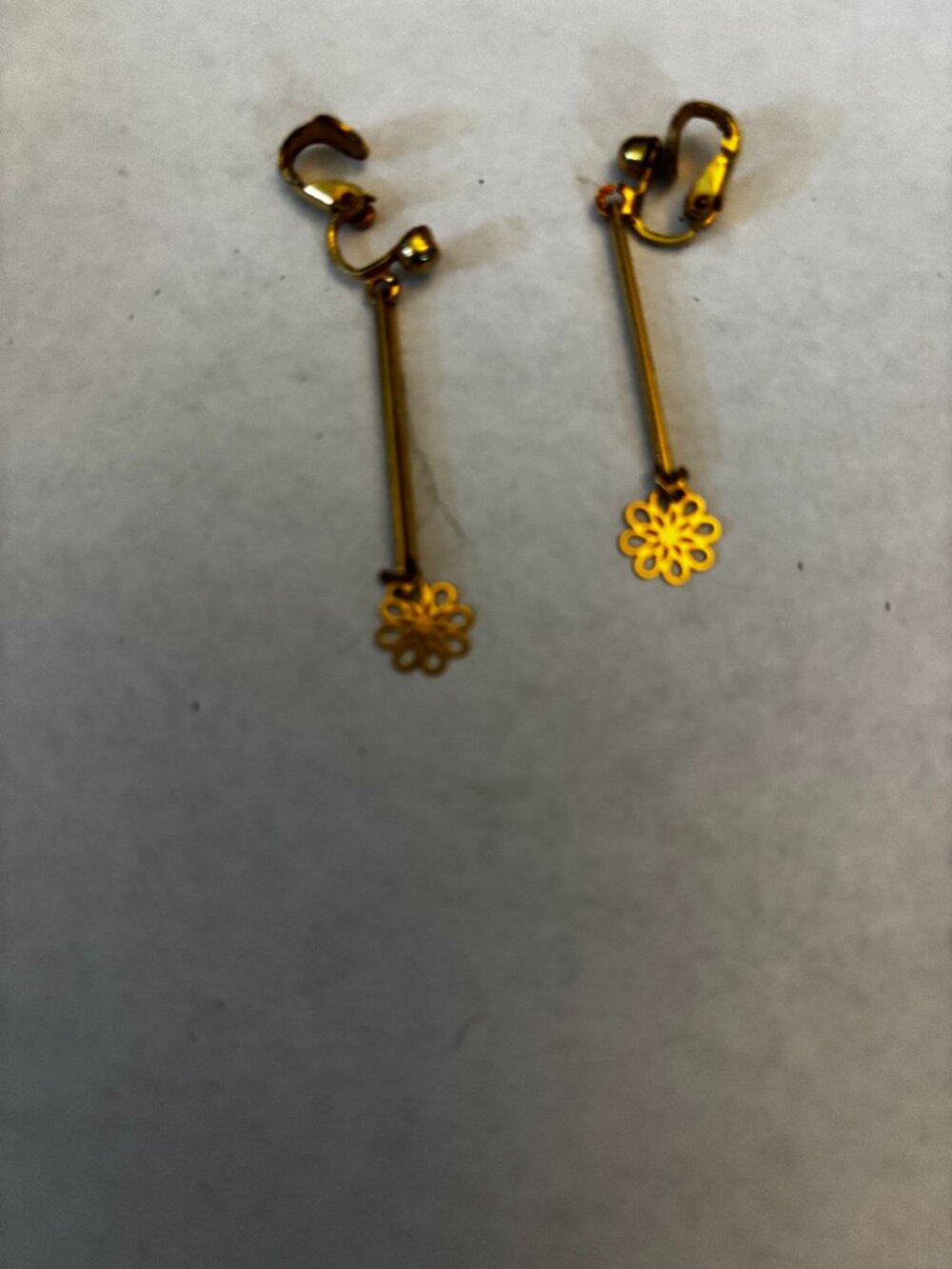 Clip on earrings gold tone flower dangles